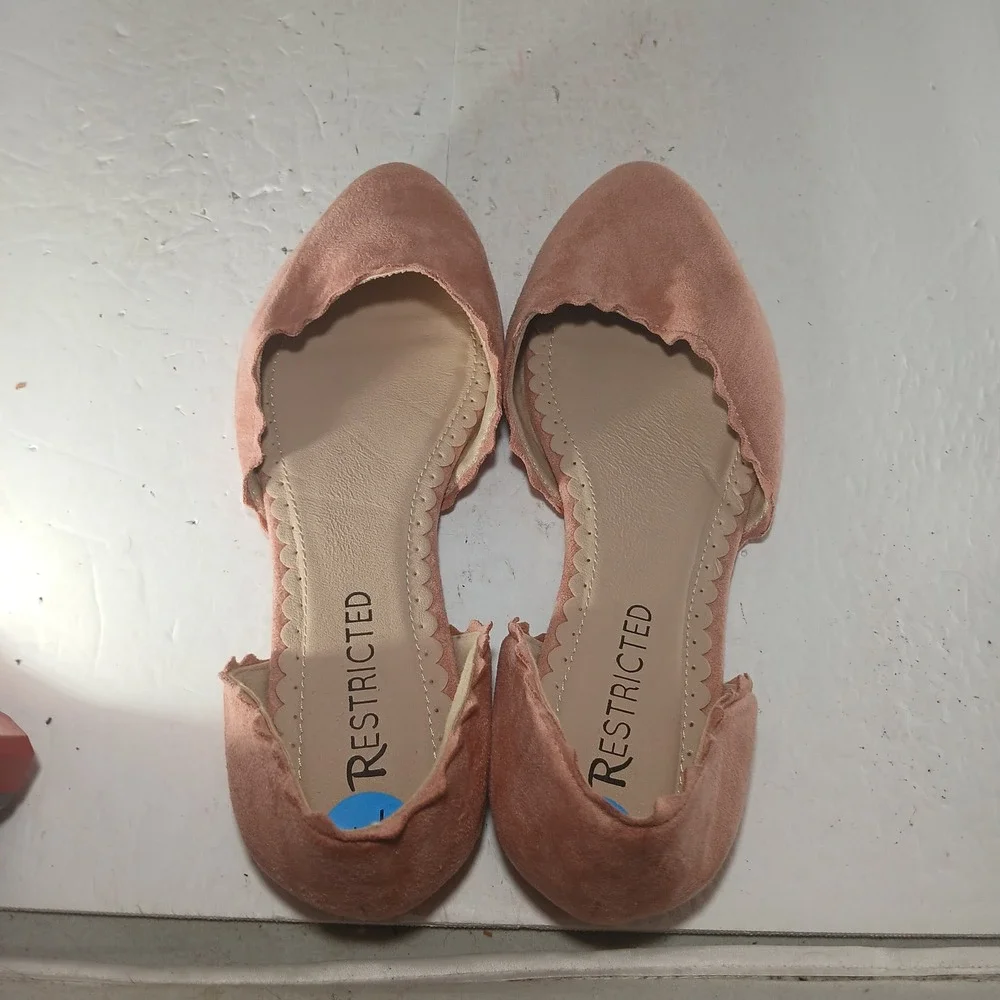Restricted D'Orsay Flats 7.5 Pink Scalloped Pointed Toe Faux Suede Balletcore